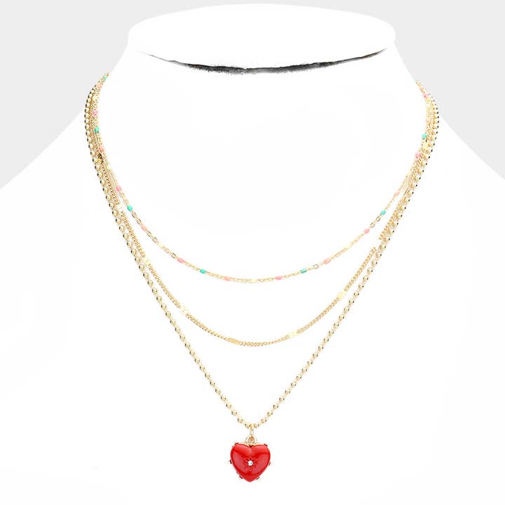 Heart Pendant Triple Layered Necklace for wholesale by Sensibling Corp.