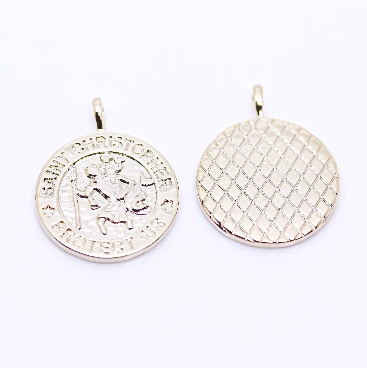 Jewel Pledge - Wholesale Individual Charm/Pendant - Gold Saint Christopher Medallion Pendant 14k Plated CPG3881