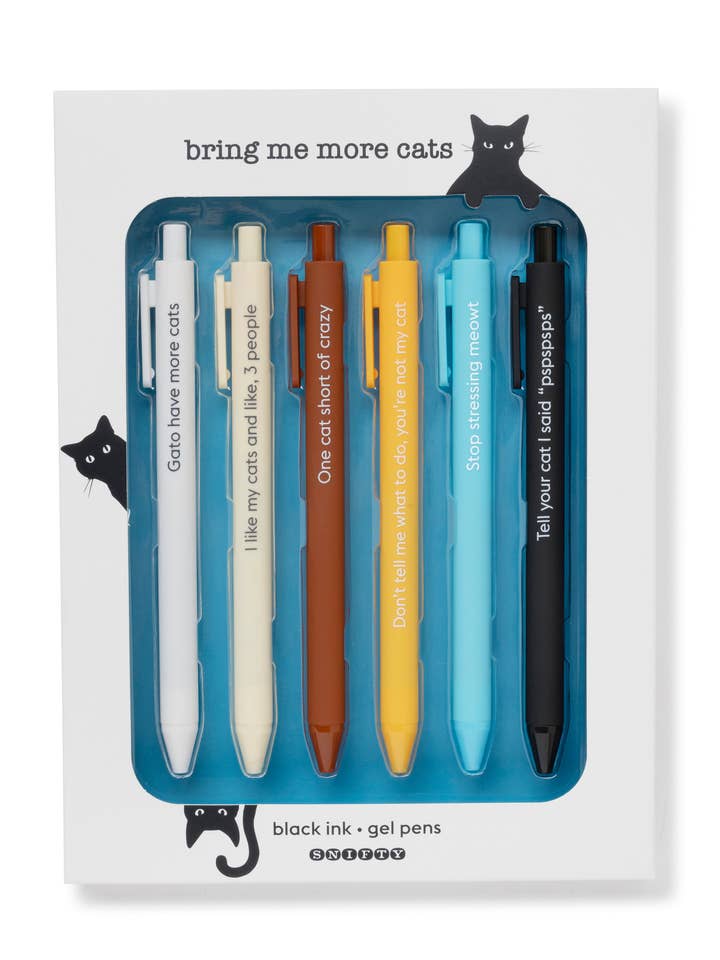 Set de 6 stylos « Bring Me More Cats » - encre noire pour la vente par SNIFTY