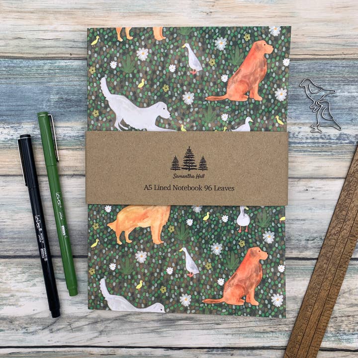 Golden Retriever A5 lined notebook for wholesale by Samantha Hall Designs