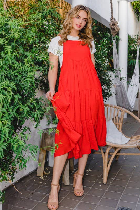 Oddi – wholesale Dress – Women's – Solid Button Sling Tiered Midi Dress26