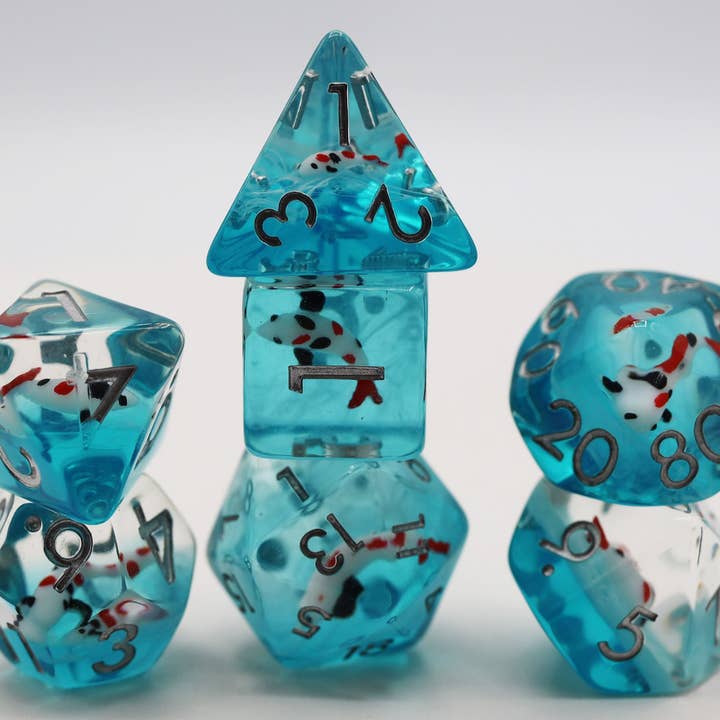 Water Garden Koi RPG Dice Set for wholesale by Foam Brain Games