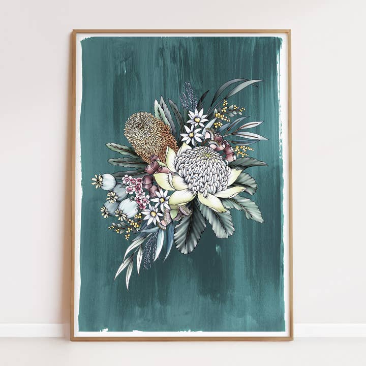 Teal Natives Artprint for wholesale by Typoflora