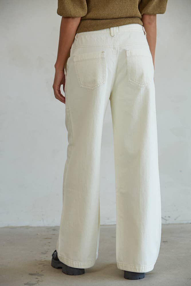 Cream BD322 | Woven Denim Straight Leg Pants (Cream) for wholesale on Faire3