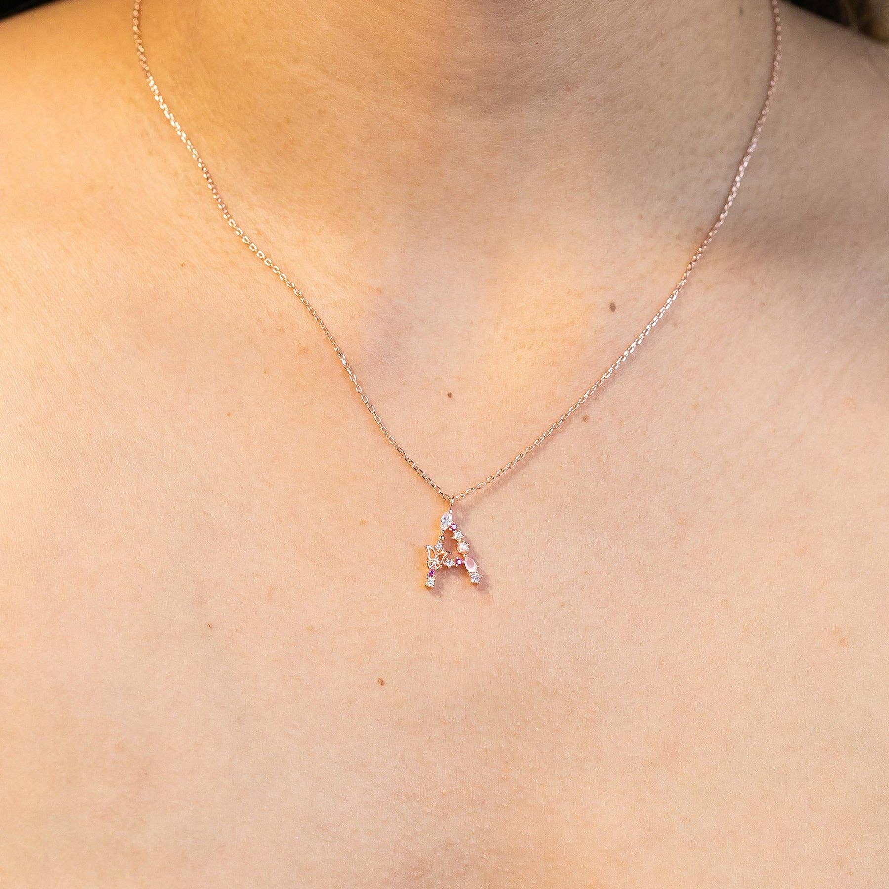 Girls Crew – wholesale Pendant/charm necklace – Flutterfly Stone Initial Necklace11