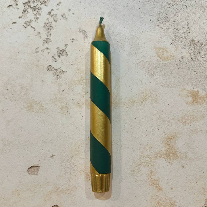 Green & Gold Spiral Stripe Christmas Candles for wholesale by Florrie and Wren