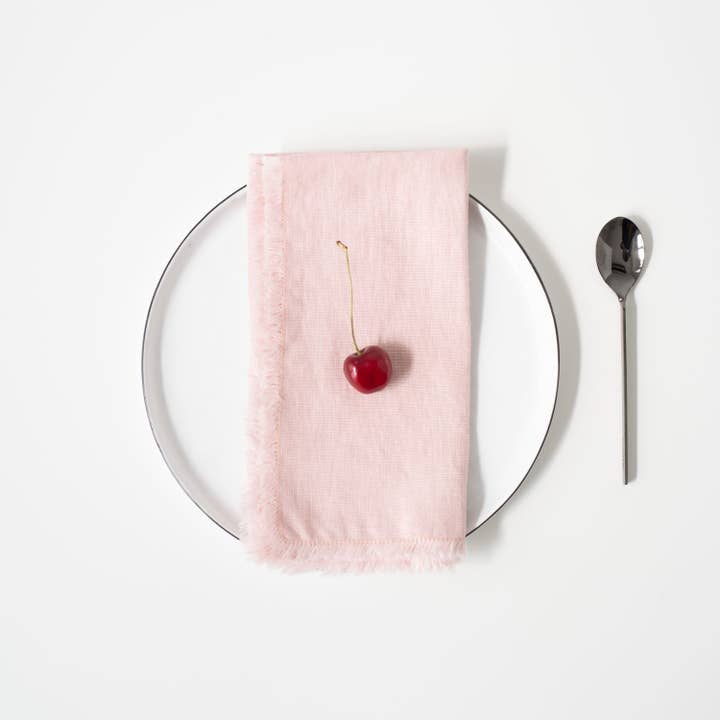 Linen Tales - Wholesale Dinner & Cloth Napkin - Misty Rose Linen Napkins with Fringes Set of 2