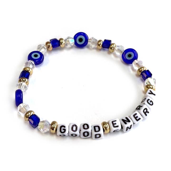 Bracciale elastico con perline di vetro e occhi malvagi di buona energia per la vendita all'ingrosso da parte di StarryNYC