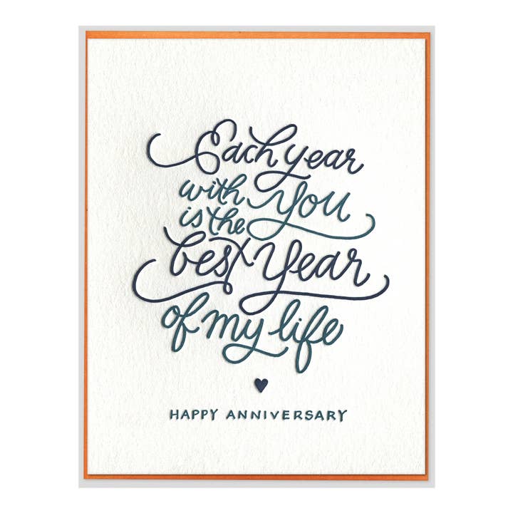 Each Year With You Letterpress Anniversary Card for wholesale by INK MEETS PAPER