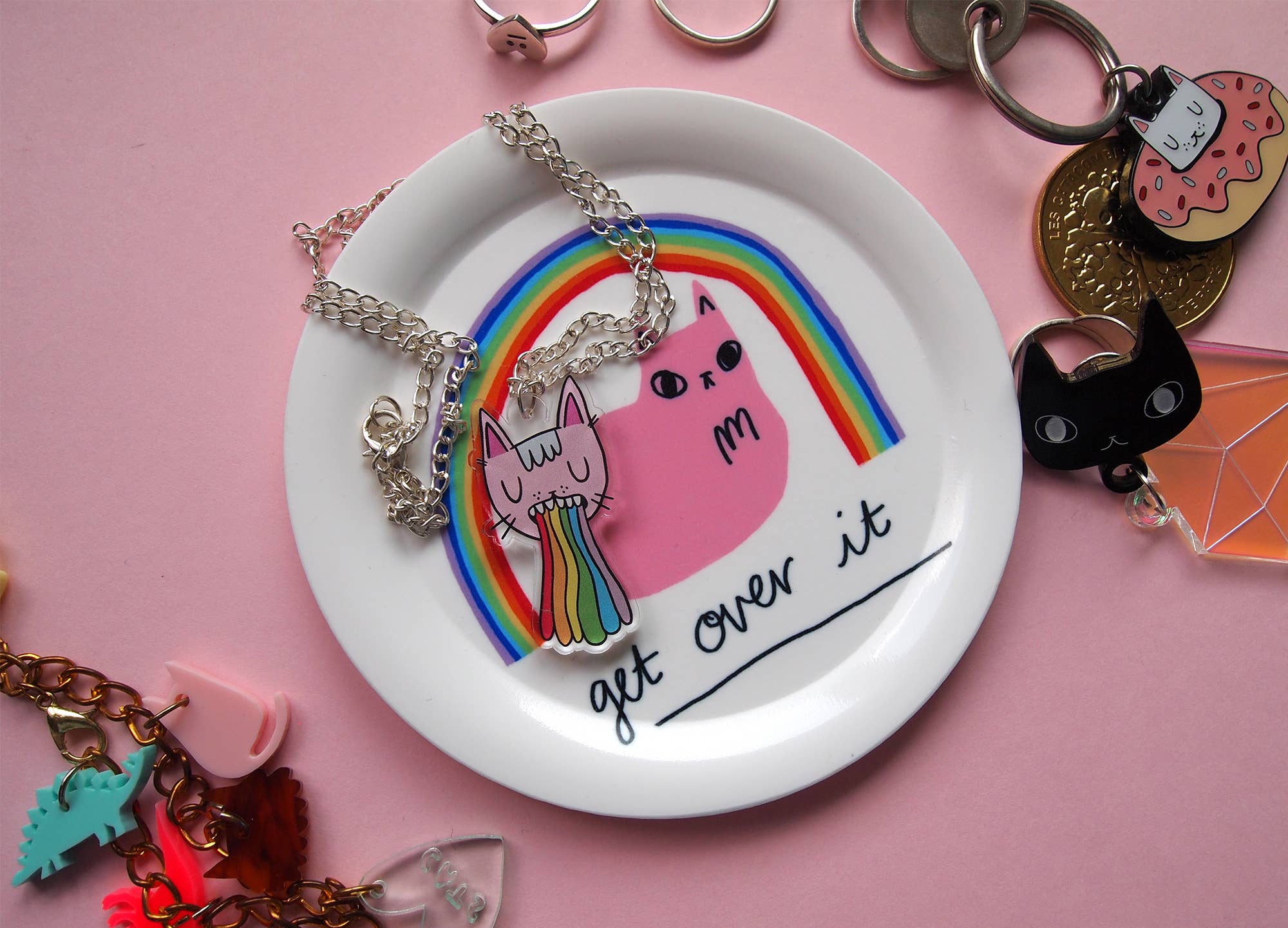 I LIKE CATS - Wholesale Jewelry Dish - Cat and rainbow trinket dish, ring dish, coaster2