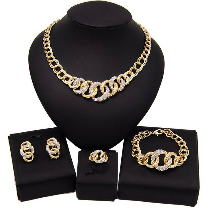 HUGS &KISSES Cuban link set gold Plated #93 for wholesale by JoeyTheJewelry