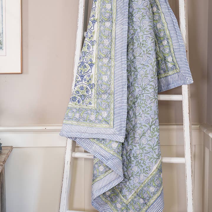 Kourtney Block Print Throw - Blue for wholesale by April Cornell