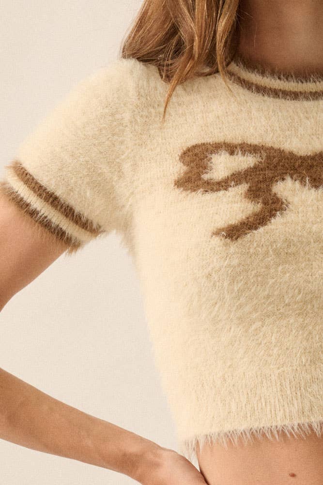 Promesa USA – Großhandel Strickpullover – Damen – Fuzzy Kit Kurzarm-Pullover mit Schleifenmuster7