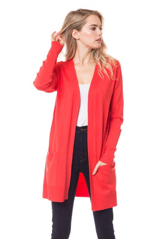 Newself Collection - Vente Cardigan – femme - Cardigan long léger ouvert sur le devant avec poches5