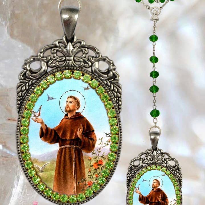 MariaSantissimaShop – Engroshandel Halskæde med vedhæng – Francis of Assisi Rosenkrans - Patron Saint of Animals - Håndlavede katolske kristne religiøse smykker medalje vedhæng