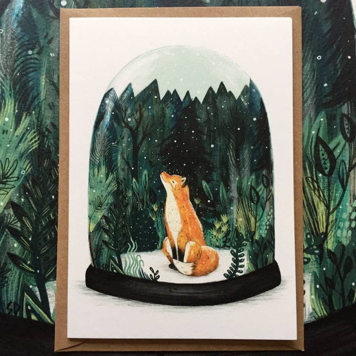 SNOW GLOBE FOX | Carte de voeux | Intérieur vierge pour la vente par Sandra Dieckmann