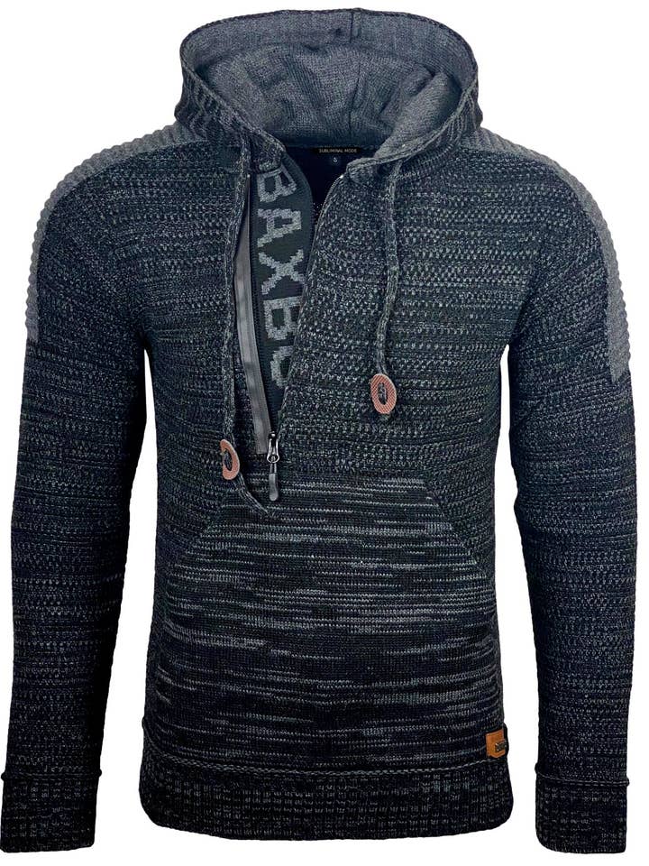 SUBLIMINAL MODE - Wholesale Knit Sweater - Men's - Men's zip collar hoodie BX2900