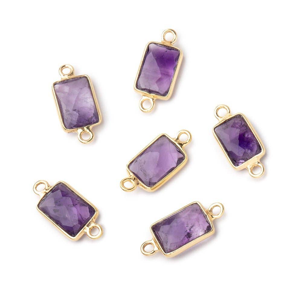Beads of Cambay - Wholesale Beads - 10x7mm Vermeil Bezel Amethyst Faceted Rectangle Connectors 1 piece1