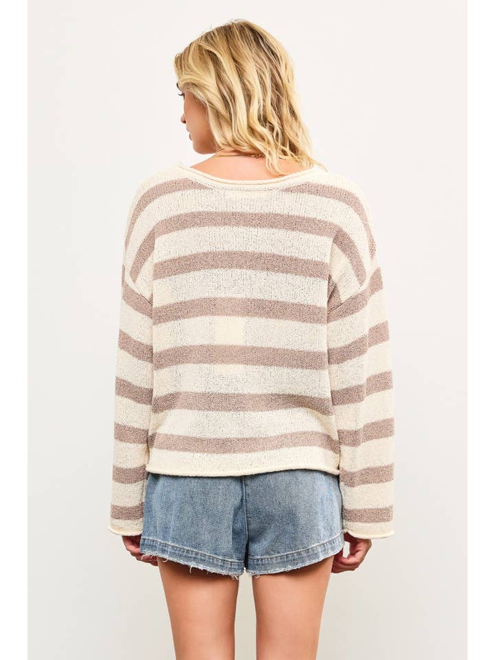 Mustard Seed – Großhandel Strickpullover – Damen – STRICKPULLOVER MIT GESTREIFTER TEXTUR UND U-BOOT-AUSSCHNITT