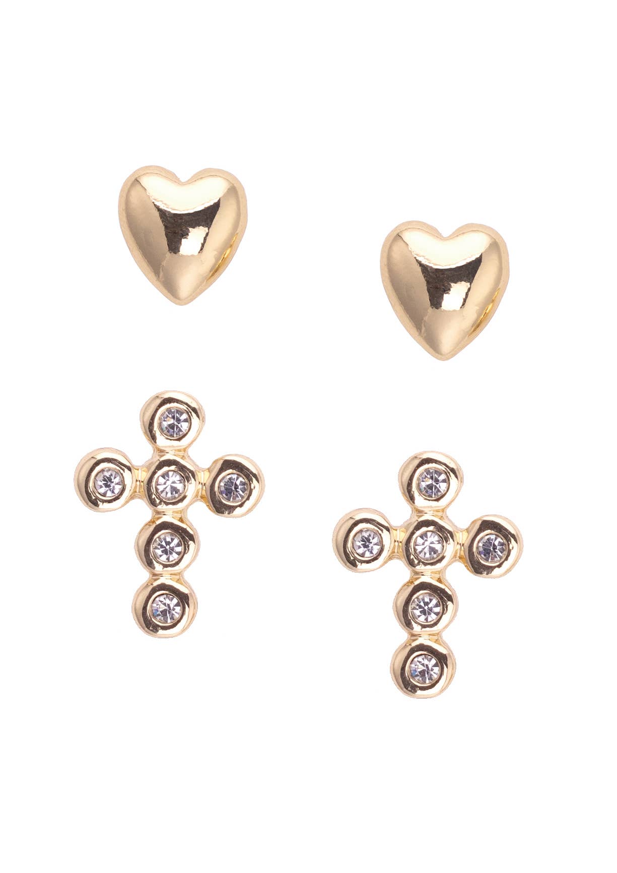 Canvas Style - Wholesale Stud/Post Earrings - Tatum Heart & Pave Cross Children's Stud Earrings Set of 2