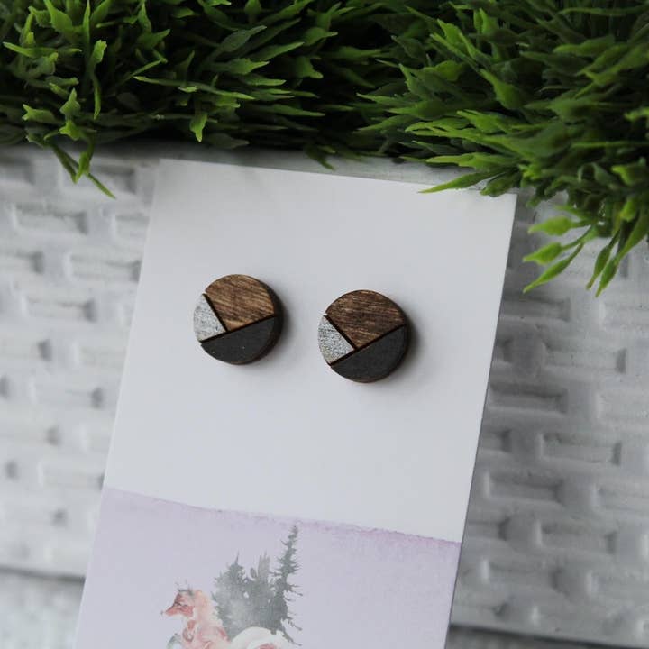 Pendientes de madera plateada/negra para venta al por mayor de Fiddle & Fox