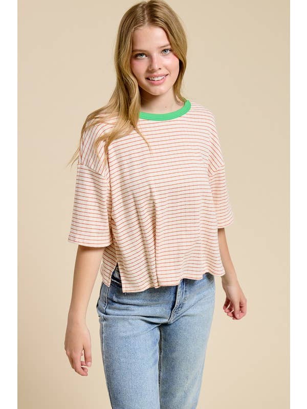 Orange The Retro Stripe Ringer Tee for wholesale on Faire