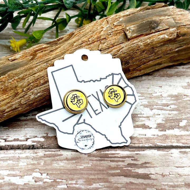 Texas Western Hand-Stamped Brass Stud Earrings for wholesale by Stamped Serendipity