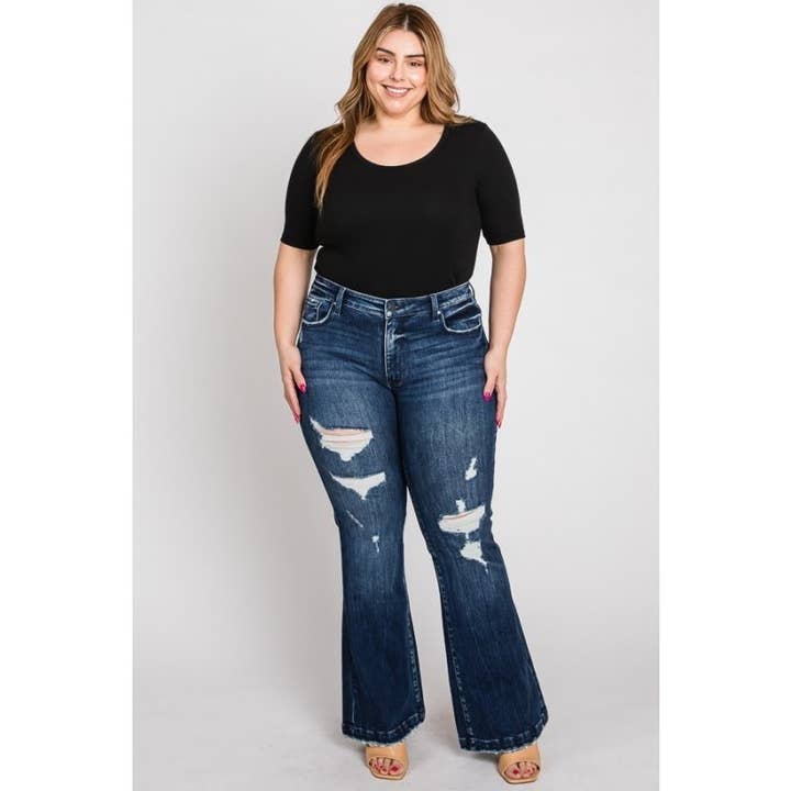 DARK Plus - Mid Rise Stretch Flare With Trouser Hem for wholesale on Faire