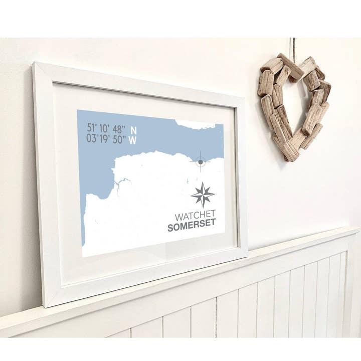 Watchet Coastal Map Print for wholesale by SeaKisses