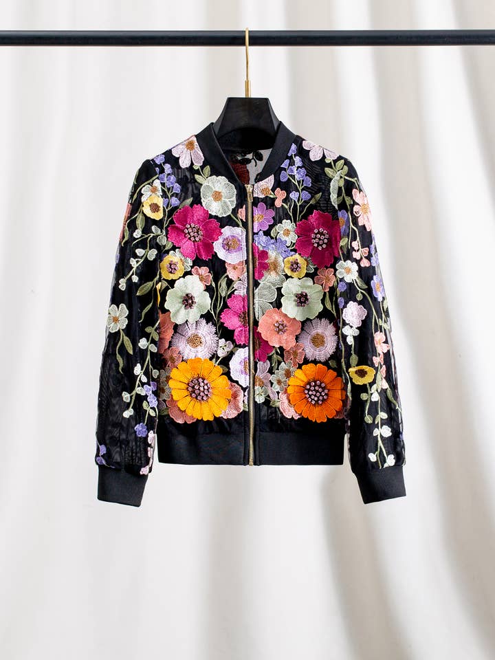 Color as pictures JK191Y Handmade Beaded Floral Embellished Rhinestone Jacket for wholesale on Faire