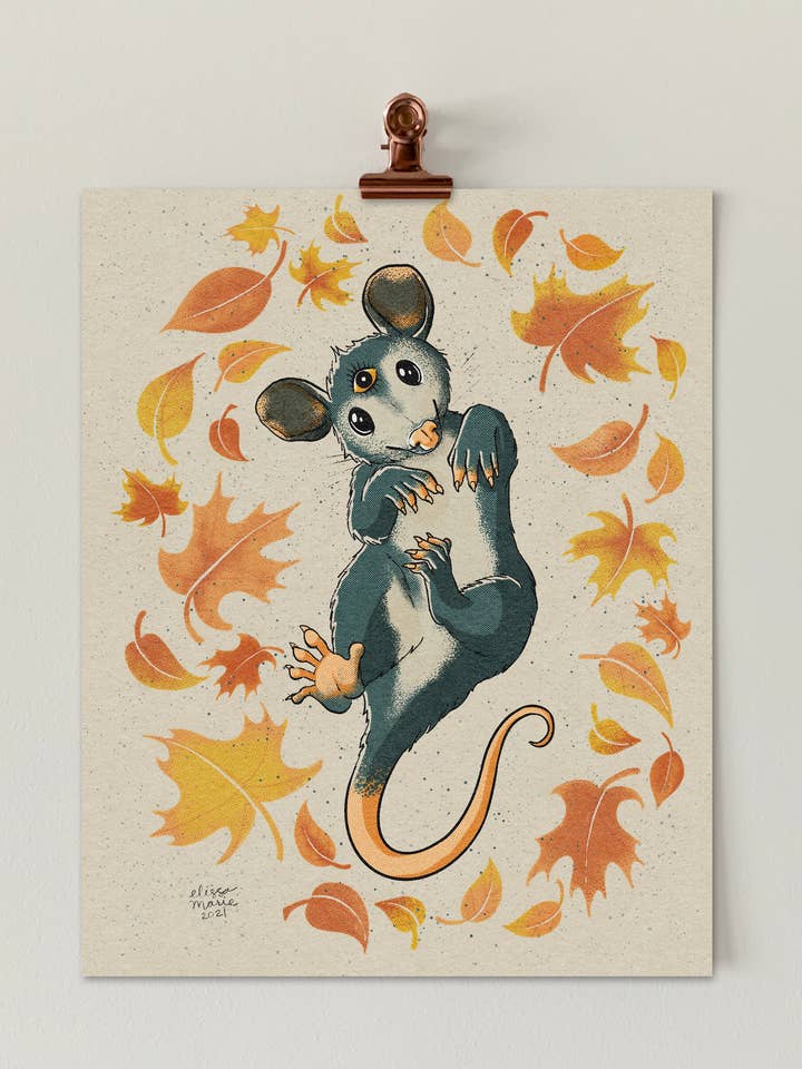 Impression d'art sur l'opossum d'automne | effrayant | automne | animaux pour la vente par Elissa Marie Creative