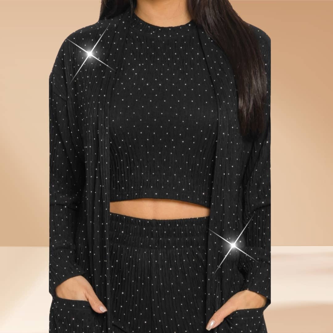 Celystrends - Vente Ensemble haut et pantalon (PAS d'intérieur) - Femme - Ensemble de 3 pièces avec pierres partout : pantalon et cardigan19