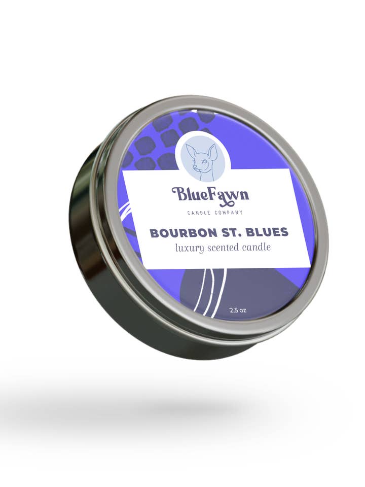 Bourbon St. Blues - Bourbon and Vanilla Tin Scented Candle for wholesale by Blue Fawn Candle Company