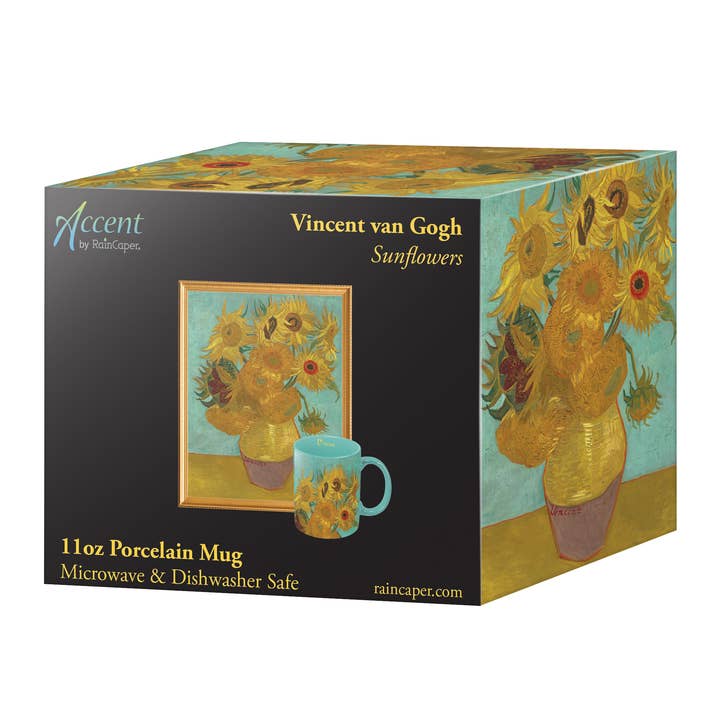 RainCaper - Wholesale Coffee Mug - 11 oz Porcelain Mug - van Gogh Sunflowers2