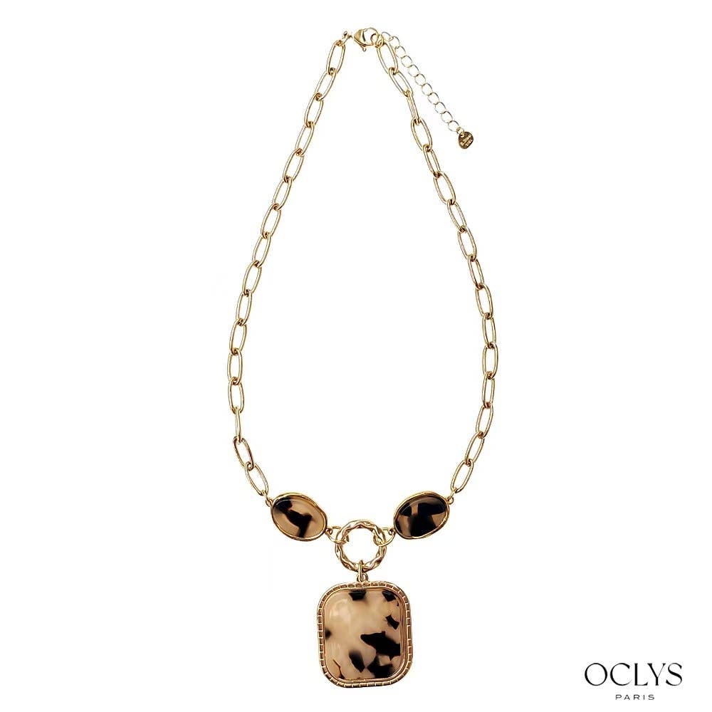 Oclys – wholesale Kedjehalsband – Leopardhalsband med fyrkantigt hänge i rostfritt stål, Bina3