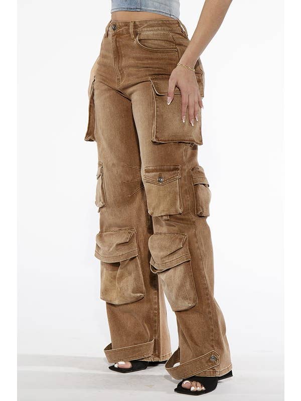 Rehab Lab - Wholesale Jeans - Women's - COLOR WASHED OVERSIZED FIT DENIM CARGO PANTS