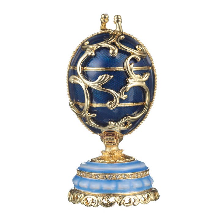 danila-souvenirs - Venta al por mayor Artículo decorativo de mesa - Huevo Faberge Spring Flowers con cesta de flores azul