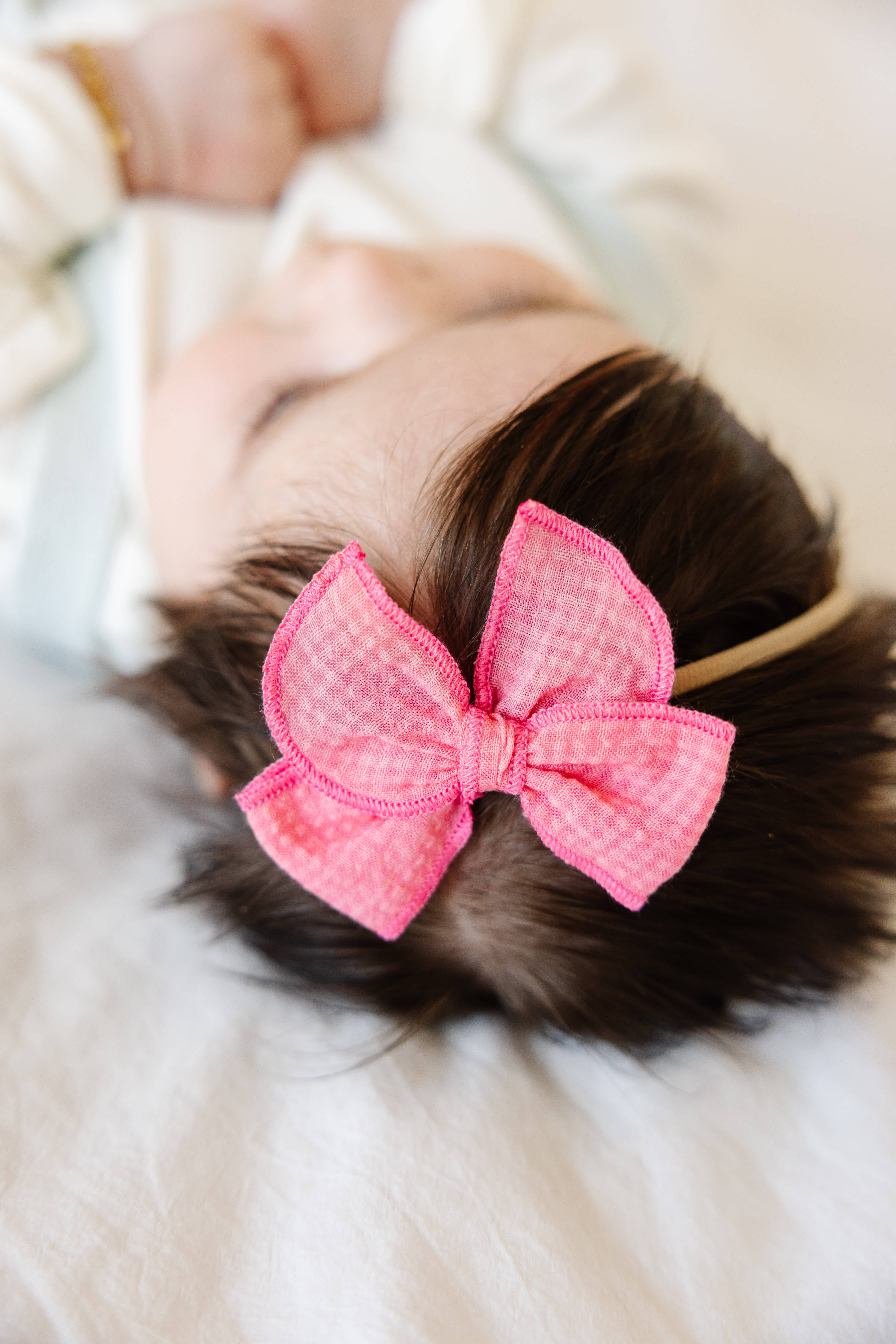 Little Poppy Co - Wholesale Hair Bow - Kids - Seersucker Check Claire Bow, Dark Pink7