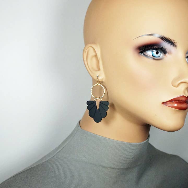 Beautiful Abstract Acrylic Flower and Textured Gold Boho Statement Dangle Earrings, 18K Gold Ear Wires, Color Choices for wholesale by Jewelry by Dawn