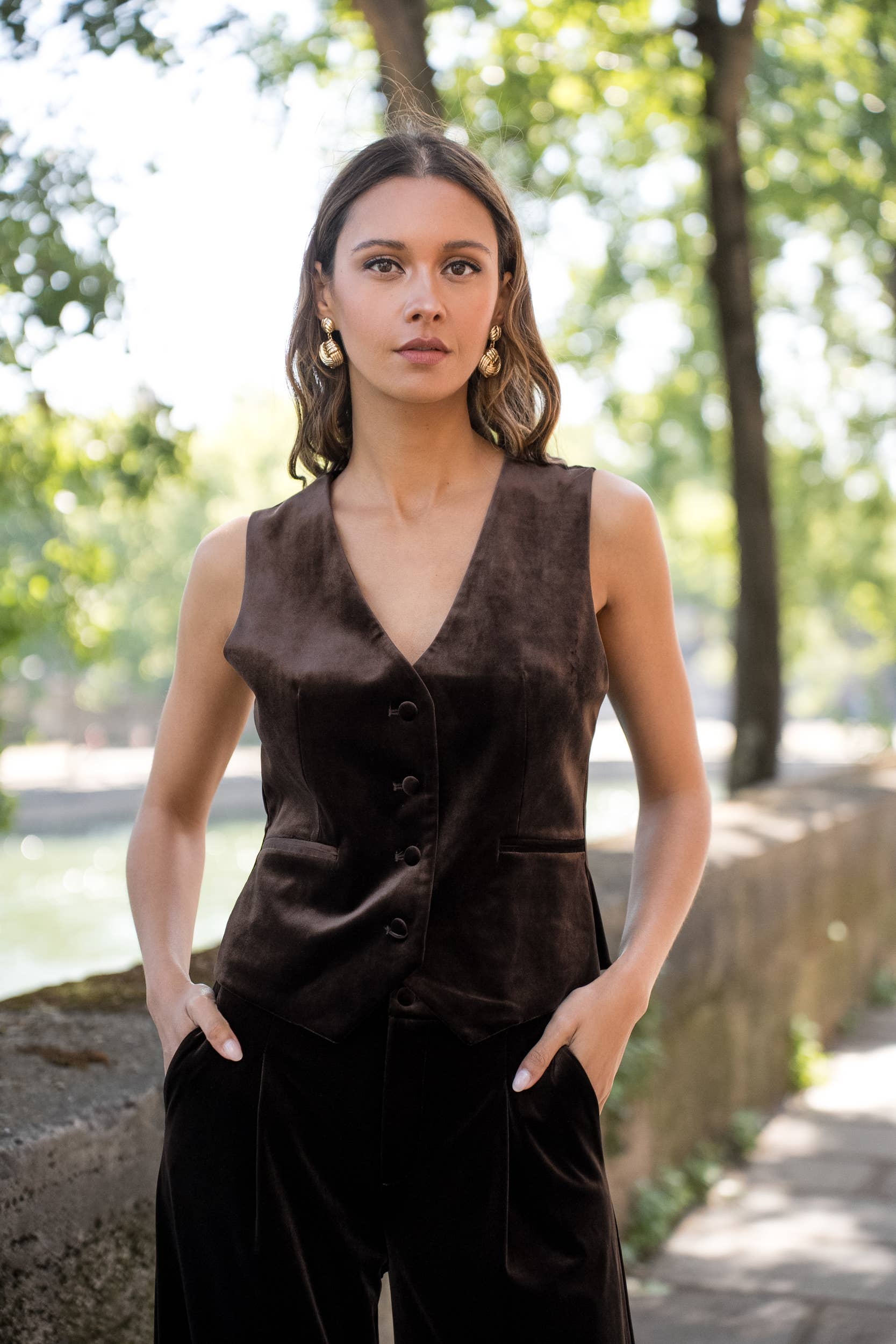 Attentif Paris - Wholesale Suit Vest - Women's - plain velvet sleeveless suit vest35