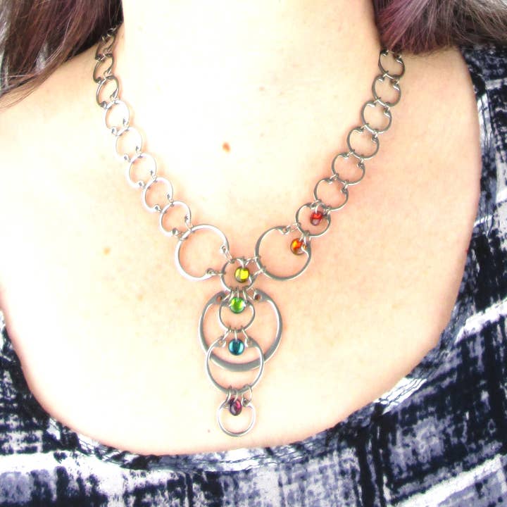 Cascading Rainbow Circles Necklace for wholesale by Wraptillion