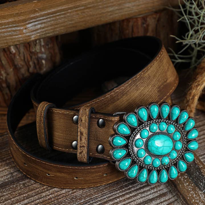 Western Turquoise Decor Retro Wide Belt for wholesale on Faire0