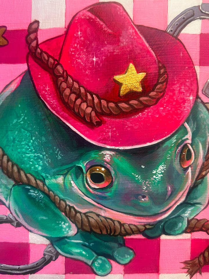Print of Pink Pony Frog: Funny Cowboy Toad Home Decor for wholesale by mohrdoesart