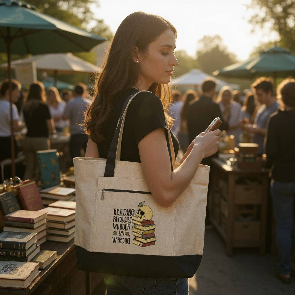 Fuzzy Loon Designs - Wholesale Tote Bag - Unisex - Reading Because Murder Is Wrong | Canvas Tote3