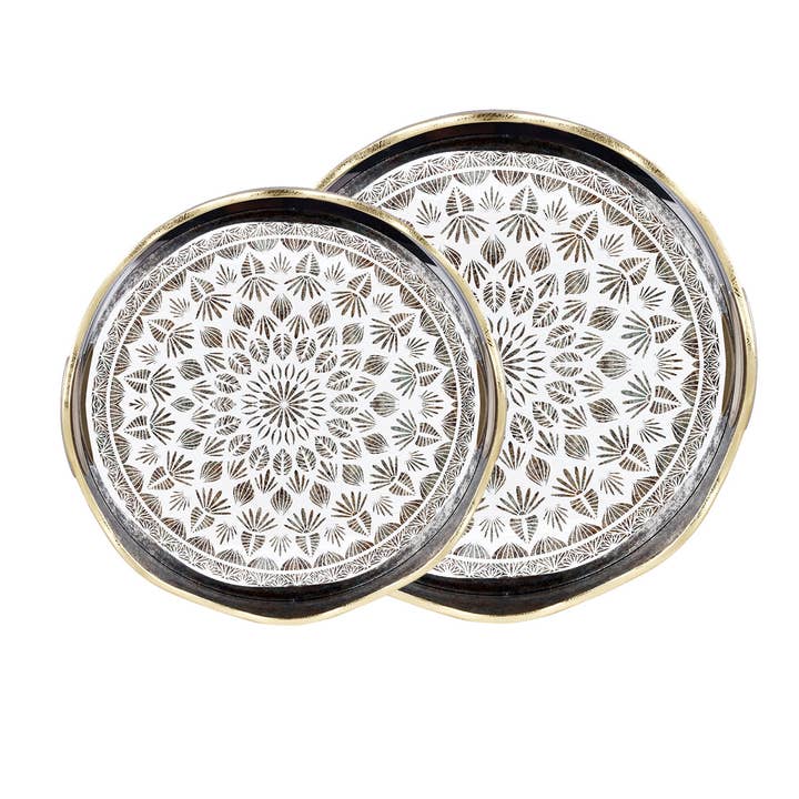 Vintage Round Serving Tray with Handles, Black-Gold for wholesale by SINT