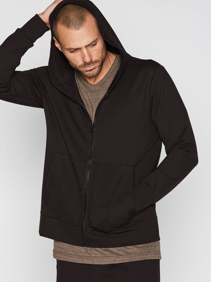 Men's Performance Ponte Zip Front Hoodie for wholesale by Mika Jaymes