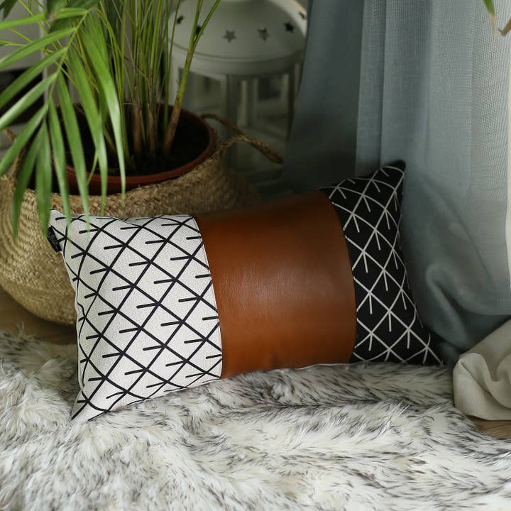 MIKE & Co. NEW YORK - Wholesale Throw Pillow Cover - Vegan Faux Leather Brown Set of 2 Throw Pillow Cover3