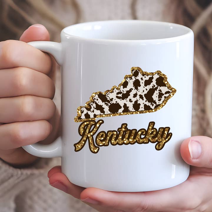 Kentucky Cow Print State Mug for wholesale by Hello Gorgeous Mugs