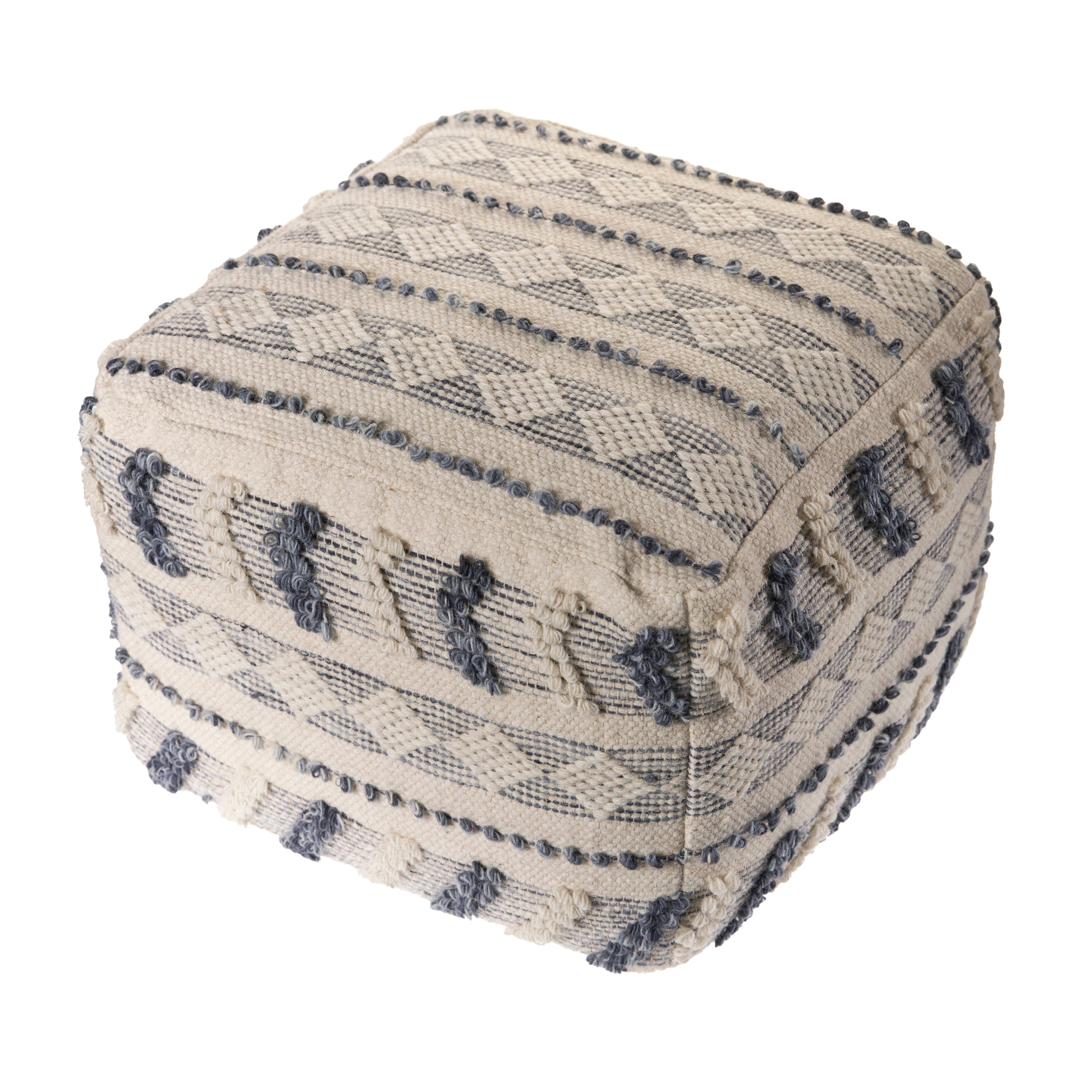 Navy Blue Ivory Handmade Flat-Woven Wool Pouf – Quick Seat or Ottoman for wholesale on Faire2