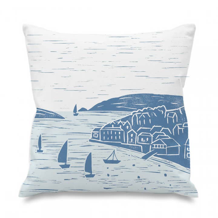 Salcombe Lino Print Cushion for wholesale by Holly Woodman Textiles
